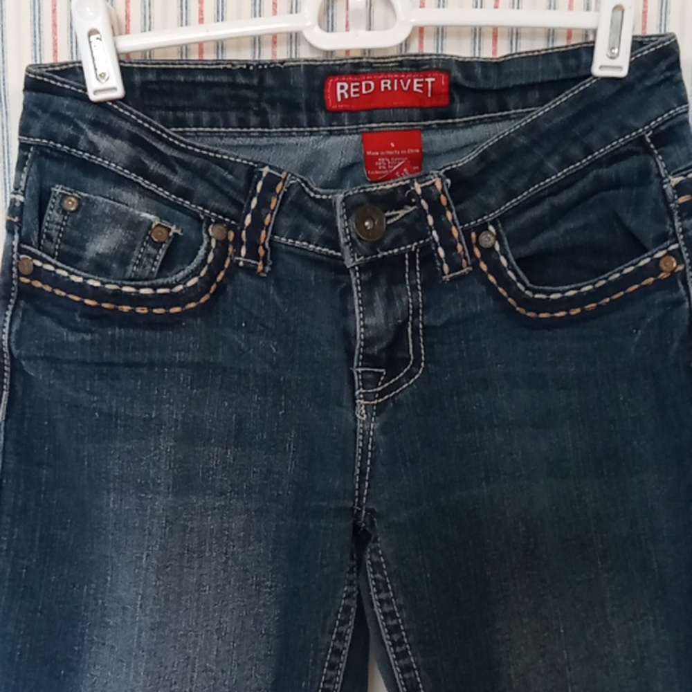 Red Rivet Low Rise Jeans  5 - Picture 2 of 9